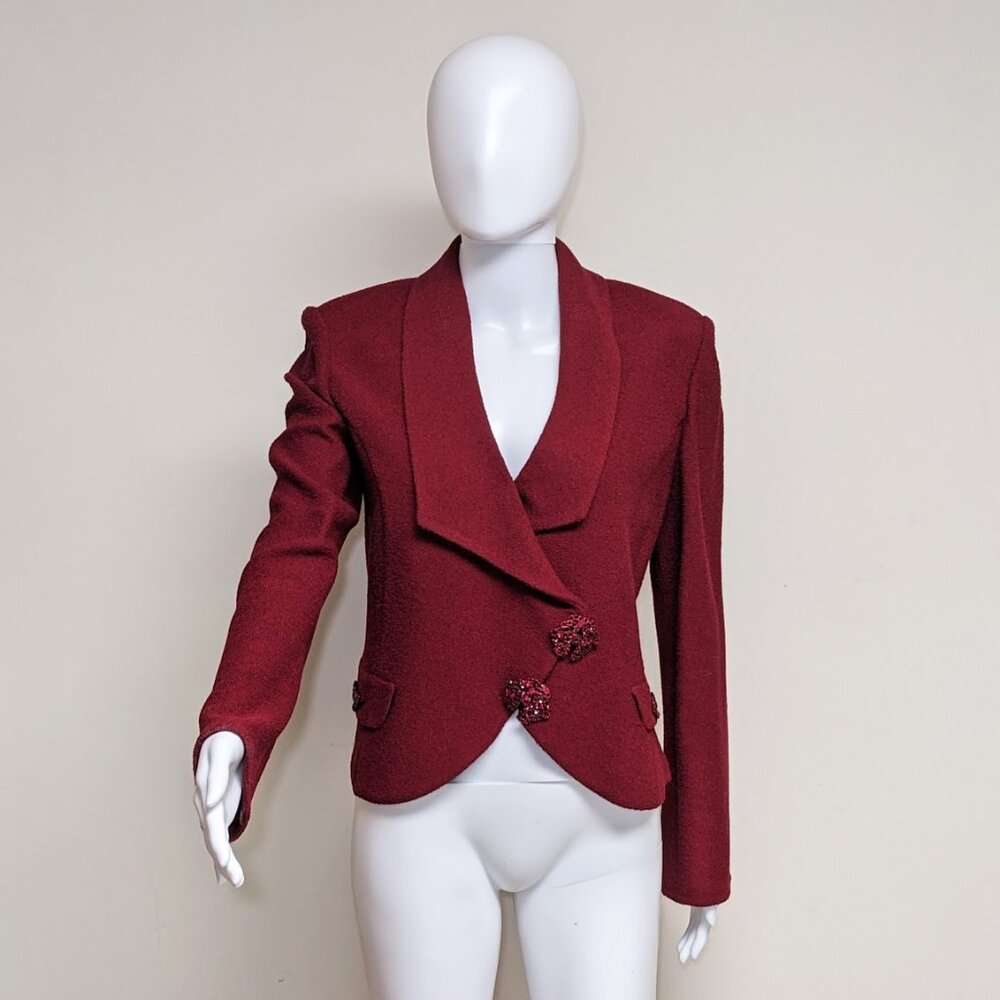 ST. JOHN EVENING Murano Red Evening Blazer/Jacket w. Garnet Closures